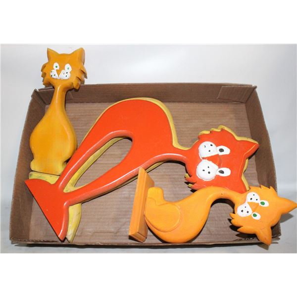 SET OF 4 WOODEN CATS