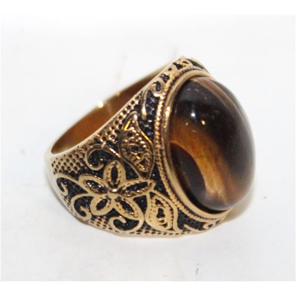 LADIES GOLD PLATED WIDE RING LARGE CENTER EYE SZ