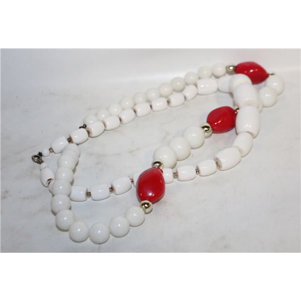 PAIR OF WHITE BEADED NECKLACES