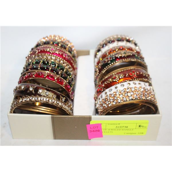 BOX OF JEWELED BANGLE BRACELETS