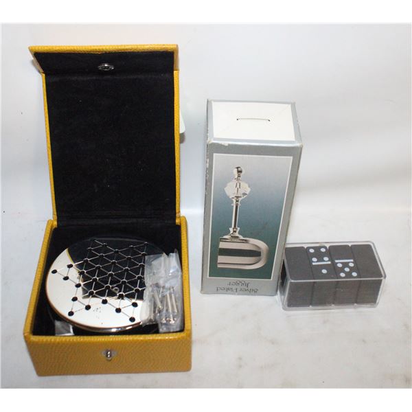 DOMINOES, SILVER PLATED JIGGER, STAR CRIB GAMES