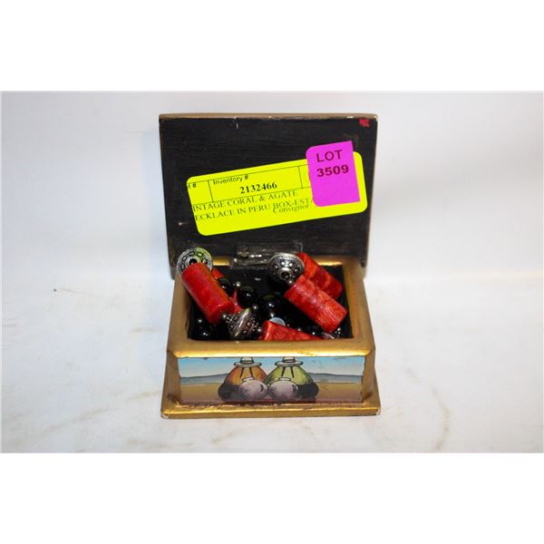 VINTAGE CORAL & AGATE NECKLACE IN PERU BOX-ESTATE