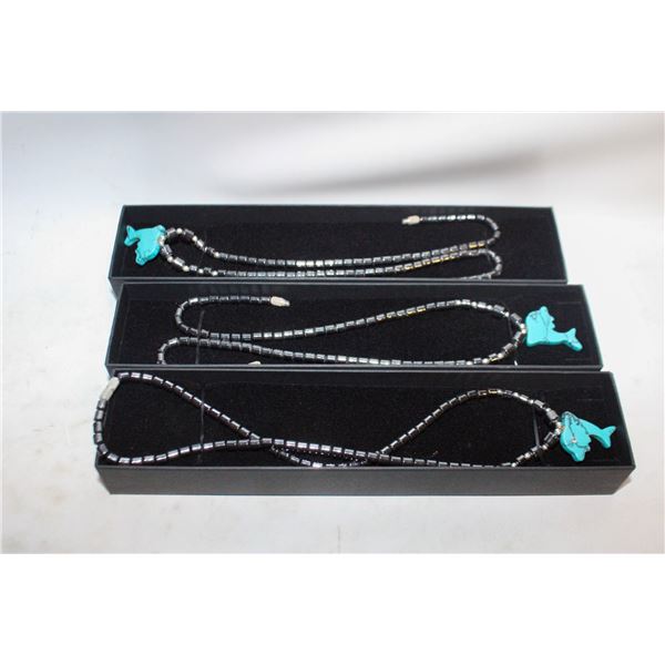 3 “TURQUOISE” DOLPHIN NECKLACES