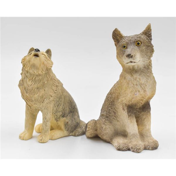 2 SMALL WOLF STATUES