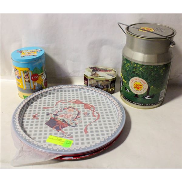 7 TIN TRAYS & 3 TIN CONTAINERS
