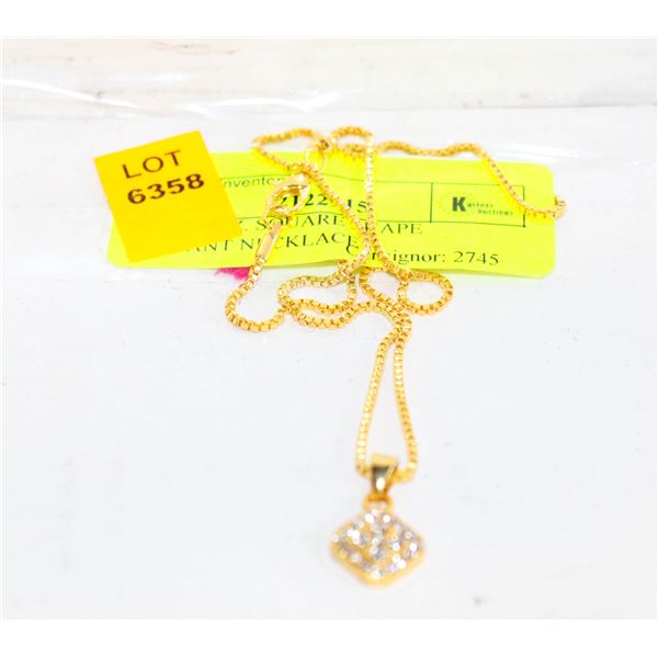 ROZZA C.Z. SQUARE SHAPE PENDANT NECKLACE