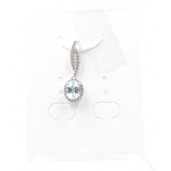 #145-NATURAL BLUE TOPAZ & CZ PENDANT