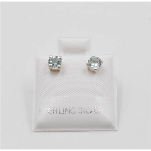 #34-NATURAL SKY BLUE TOPAZ STUD EARRINGS