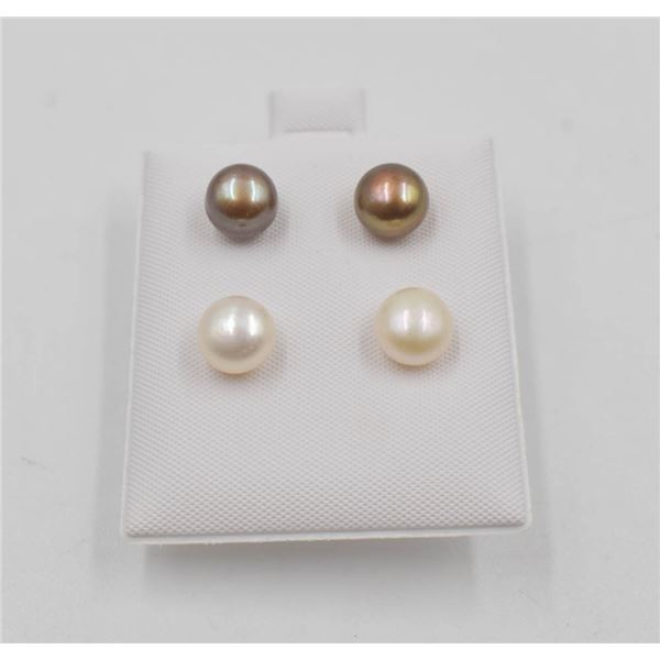 #179-NATURAL AKOYA PEARL STUD EARRINGS 2 PAIRS