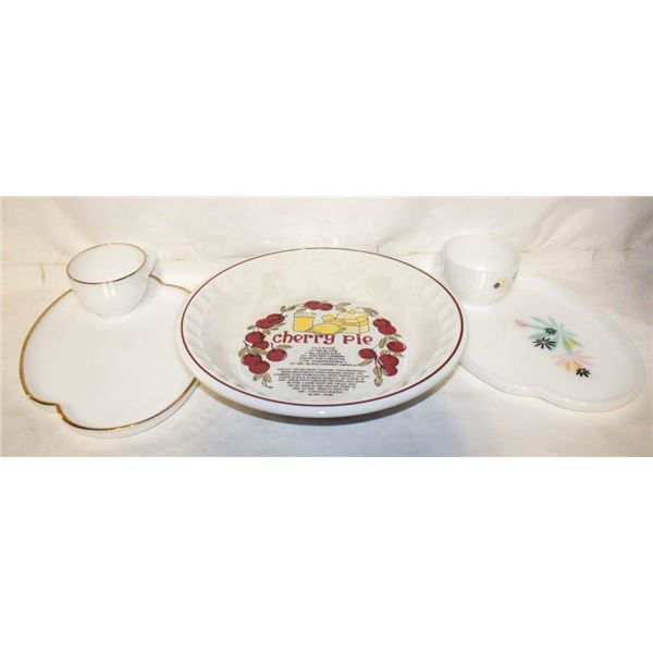 2 MILK-GLASS SANDWICH TRAYS WITH CUPS