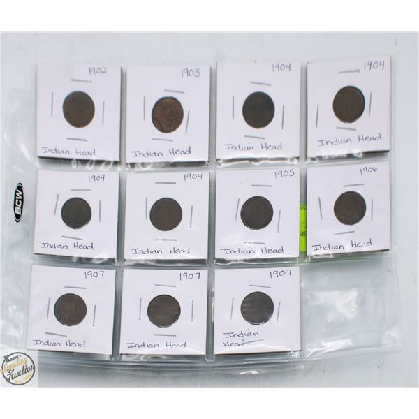 SHEET OF 11 AMERICAN INDIAN HEAD PENNIES