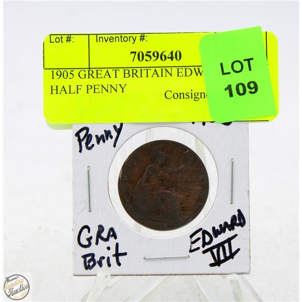 1905 GREAT BRITAIN EDWARD VII HALF PENNY