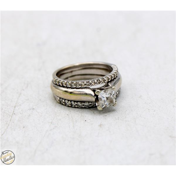 LADIES 3PC WHITE GOLD AND DIAMOND RING SET SIZE 5