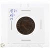 Image 1 : 1871 PRINCE EDWARD ISLAND ONE PENNY TOKEN