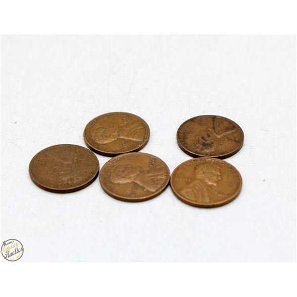 5 VARIOUS OLD USA WHEAT PENNIES