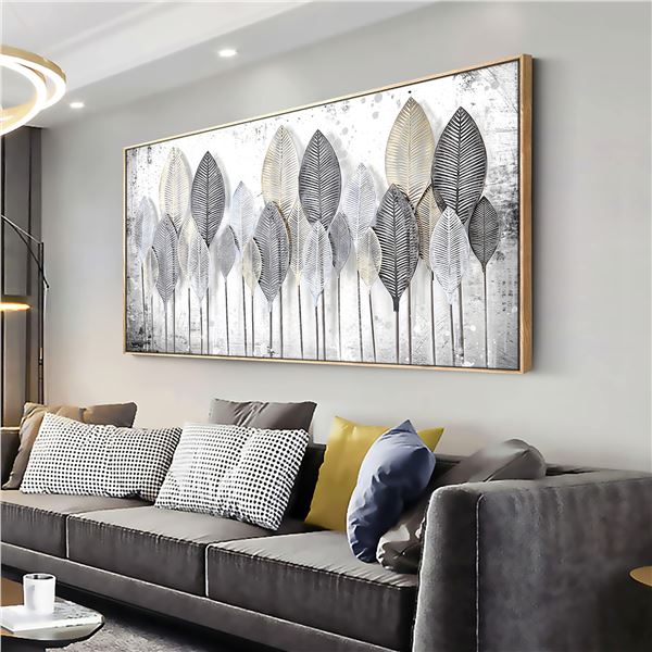 BRAND NEW FRAMED WALL ART BLACK & WHITE LEAVES