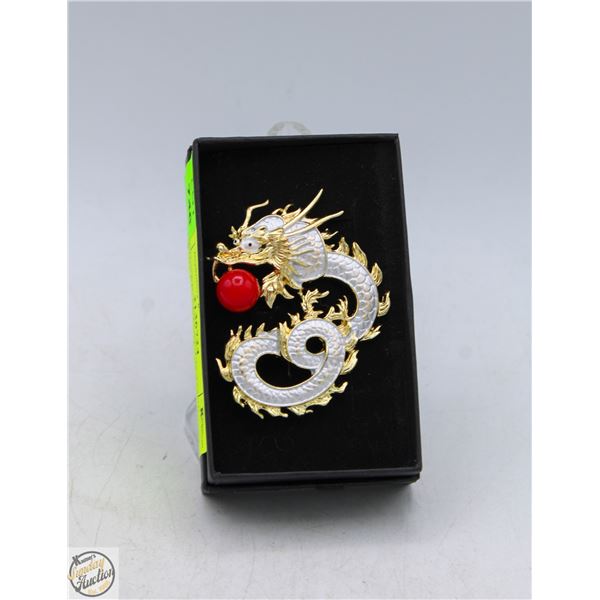 NEW SILVER AND GOLD TONE DRAGON RED BEAD