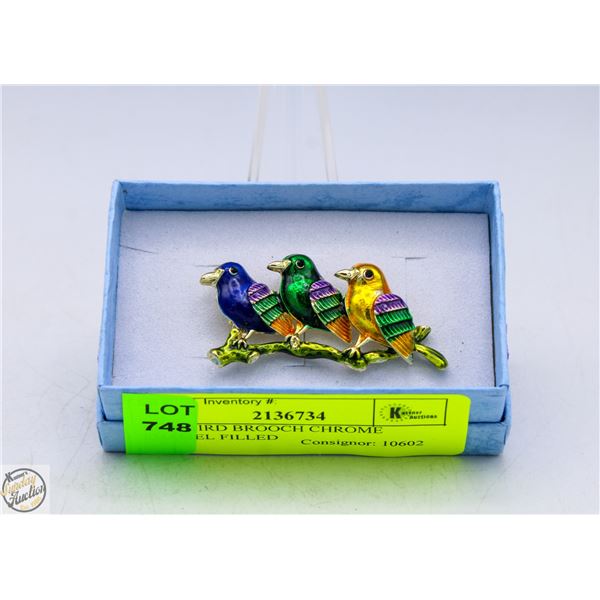 NEW BIRD BROOCH CHROME ENAMEL FILLED