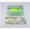 Image 1 : CANADA $1.00 BILLS,2X1973,1X 1954