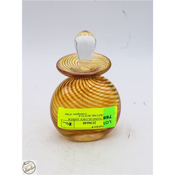VINTAGE HAND BLOWN AMBER GLASS PERFUME BOTTLE