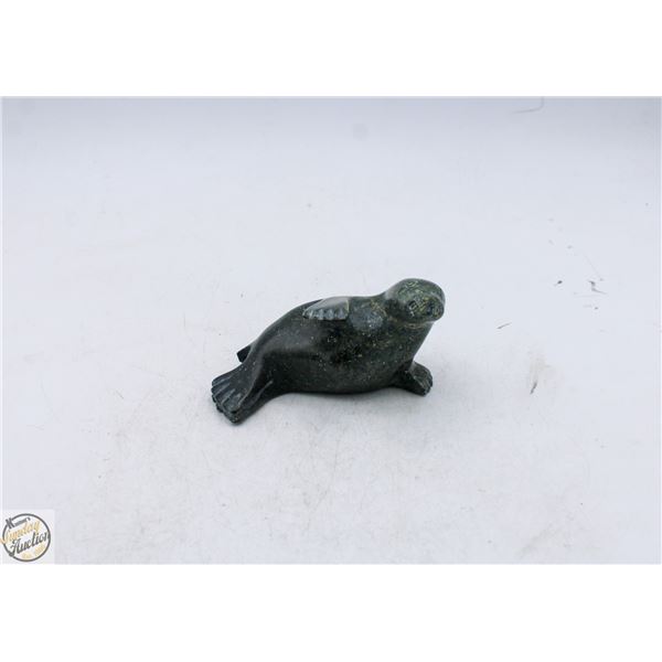 INUIT SEAL SOAPSTONE FIGURE, SIGNED ADLA KORGAK