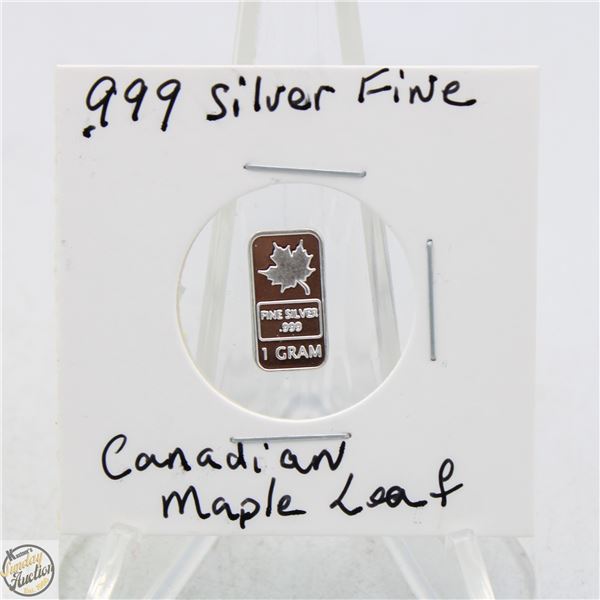 #3431-CANADIAN .999 FINE SILVER 1 GRAM BAR WITH