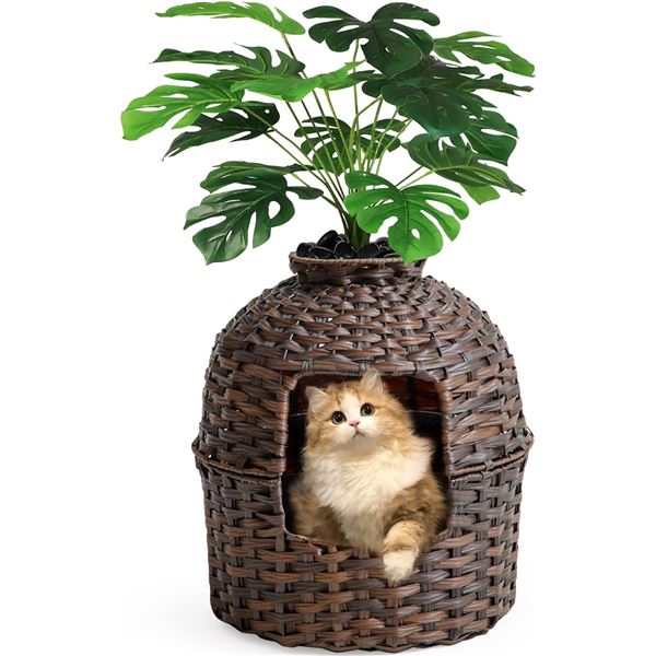 NEW CAT LITTER BOX IN WICKER PLANT STYLE ENCLOSURE