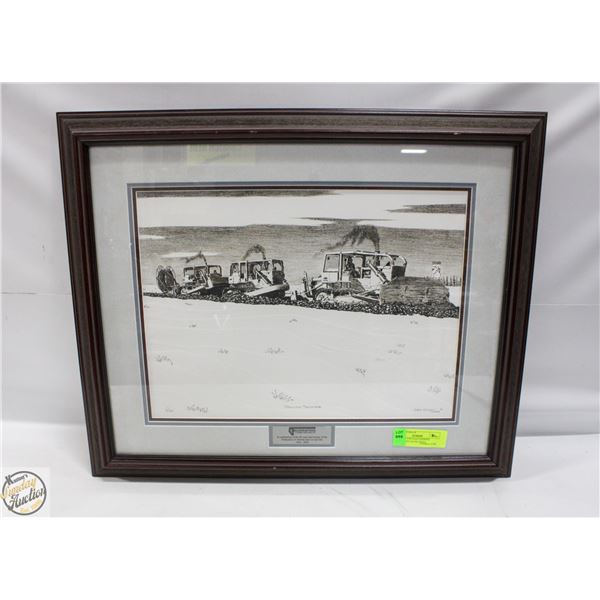 FRAMED VINTAGE FARMING EQUIPMENT SCENE PRINT