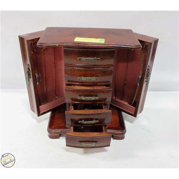 LARGE JEWELRY BOX /W SIDES & DRAWERS FULL RINGS,
