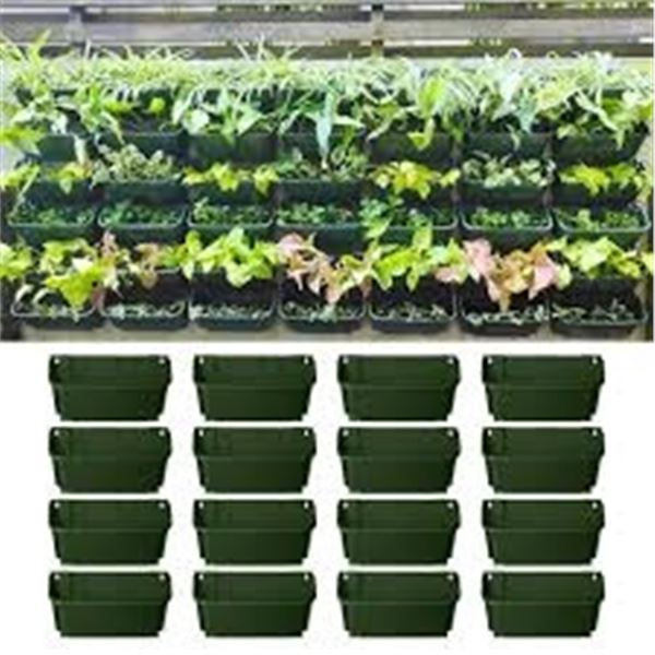 NEW 16PCS MAXONA DARK GREEN WALL MOUNT PLANTERS