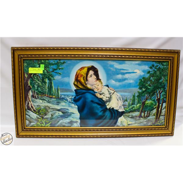 VTG VIRGIN MARY ORNATE FRAME GLASS