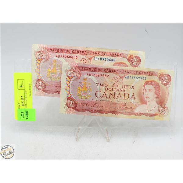 2 1974 TWO DOLLAR BILLS