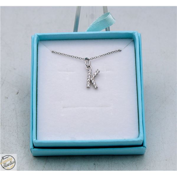 STERLING SILVER CZ "K" PENDANT NECKLACE