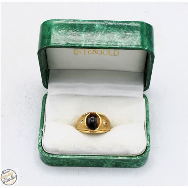 MENS TIGER EYE RING SIZE 10.5 GOLD PLATED