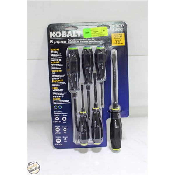 NEW KOBALT 6PC DIAMOND COATED TIP SCREWDRIVER SET