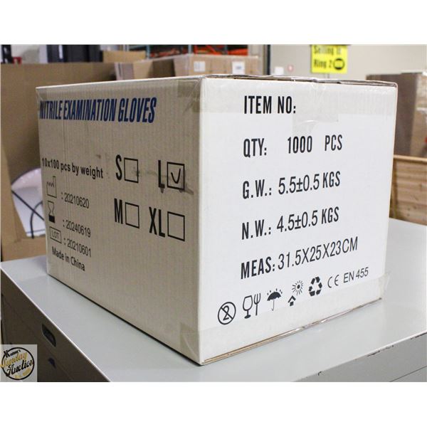 CASE WITH 1000 SIZE LARGE NITRILE EXAM GLOVES