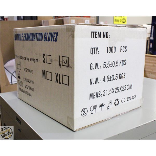 CASE WITH 1000 SIZE LARGE NITRILE EXAM GLOVES