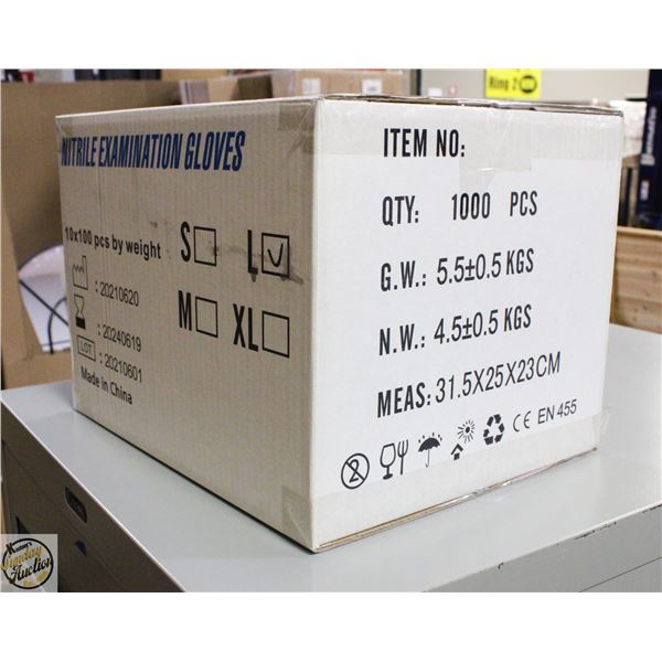CASE WITH 1000 SIZE LARGE NITRILE EXAM GLOVES