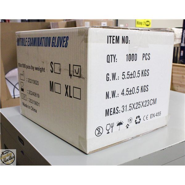 CASE WITH 1000 SIZE LARGE NITRILE EXAM GLOVES