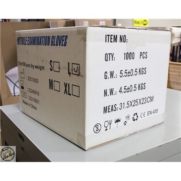CASE WITH 1000 SIZE LARGE NITRILE EXAM GLOVES