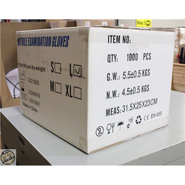 CASE WITH 1000 SIZE LARGE NITRILE EXAM GLOVES