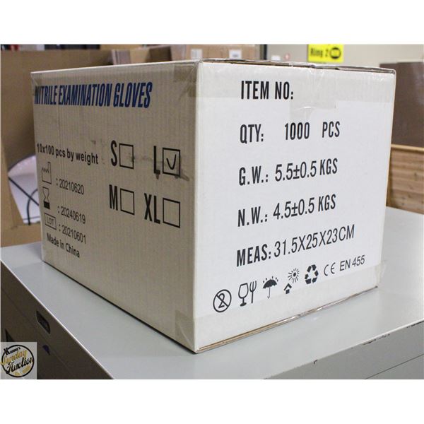 CASE WITH 1000 SIZE LARGE NITRILE EXAM GLOVES