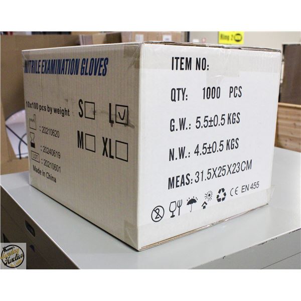 CASE WITH 1000 SIZE LARGE NITRILE EXAM GLOVES