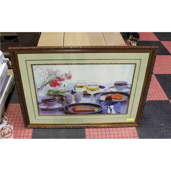 LARGE FRAMED TABLE DINING SCENE ARTWORK