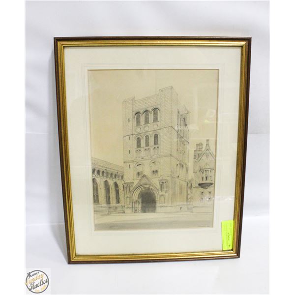 VINTAGE 1934 FRAMED PENCIL SKETCH