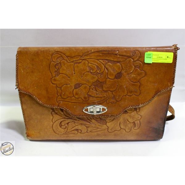 VTG HAND TOOLED LEATHER MESSENGER BAG
