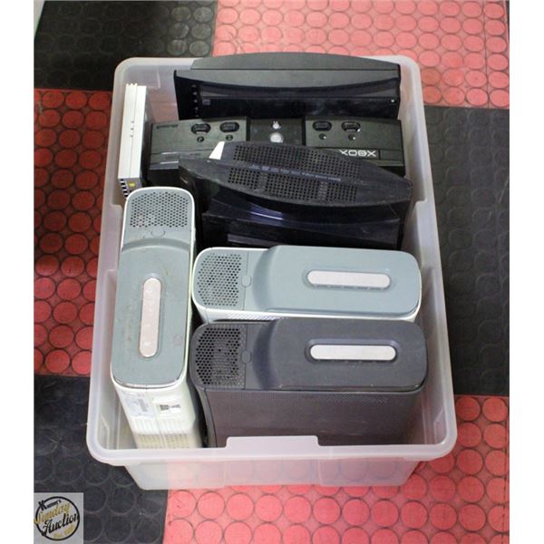 BIN OF MIXED GAMING CONSOLES SOLD AS IS