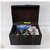 Image 1 : BROWN WOOD/LEATHER TREASURE BOX FULL OF
