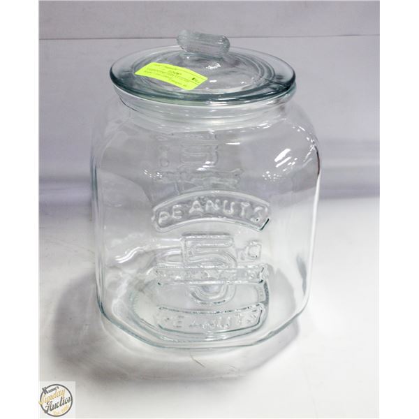 LARGE STORE DISPLAY GLASS PEANUT JAR LIDDED