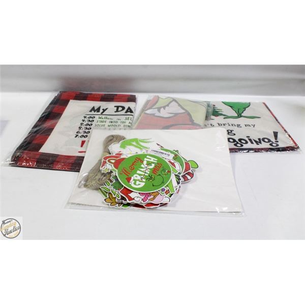 LOT OF NEW GRINCH DÉCOR, FRONT DOOR COVER